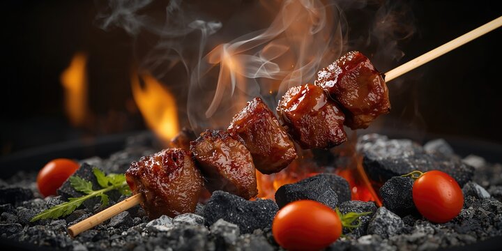 Closeup of a sweet dessert featuring pancakes topped with strawberries, bananas, and nuts, emphasizing sugar content, breakfast choice, health considerations - Powered by Adobe