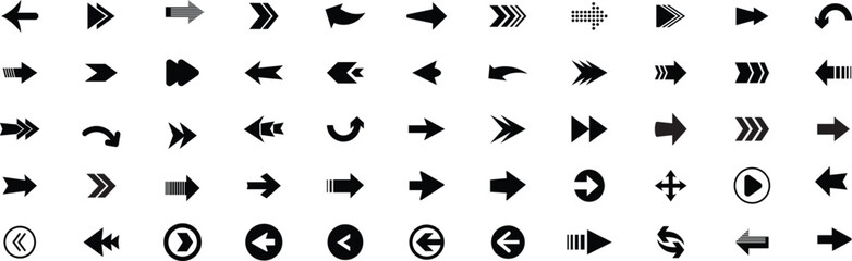 Arrow icon set. big black set. Collection of different arrow signs. Cursor. Black arrows icons. Set of different arrow icons.