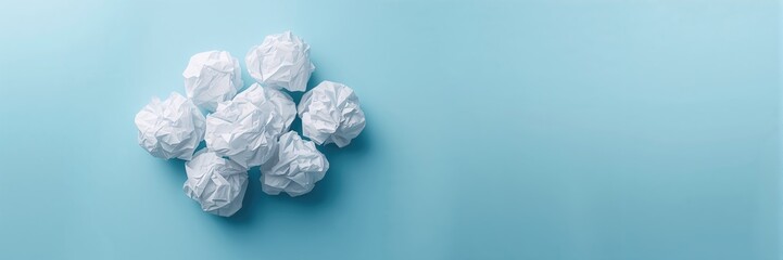 Obraz premium Crumpled paper balls on a blue background used as a visual texture for graphic design projects