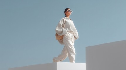 Trendy female / fashion model in abstract white space.