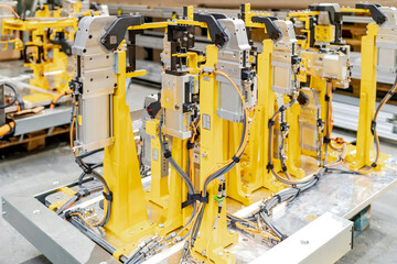 Automotive robotics manufacturing line with intricate industrial machinery