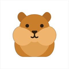 Obraz premium Cute cartoon illustration of a brown hamster with full cheeks and small ears on a white background, depicted in a simple flat design style.