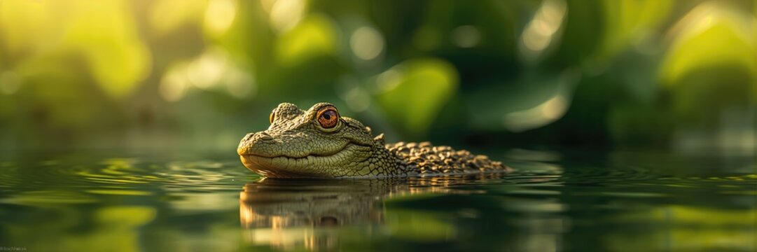 Dwarf crocodile observing its environment, emphasizing wildlife monitoring