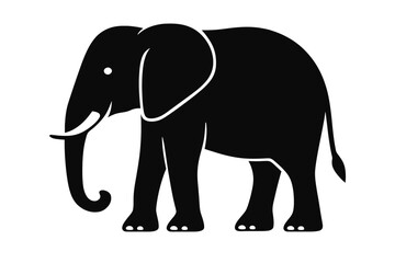 Obraz premium A black silhouette of an elephant with white tusks and outline, standing in profile.