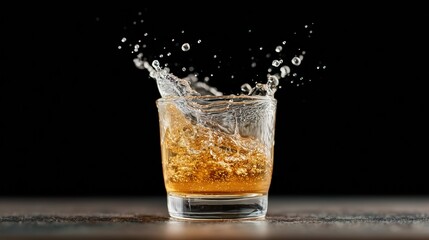 Water splash in glass with black background