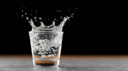 Water splash in glass with black background