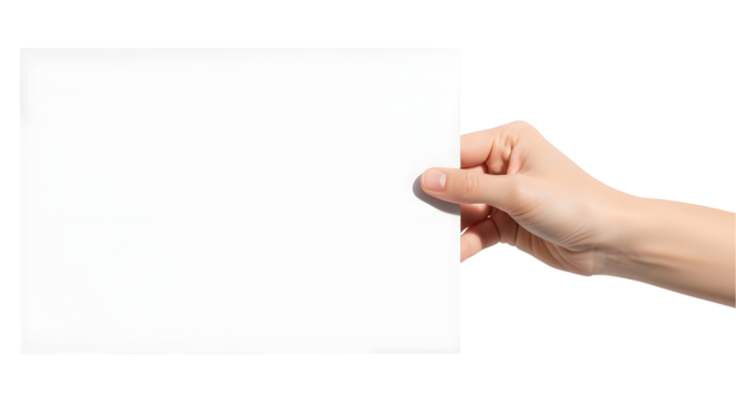 Hand holding a blank sheet of paper mockup for branding and design