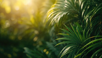 Obraz premium Tropical green leaves with thorns used as a background for text or design, emphasizing natural textures