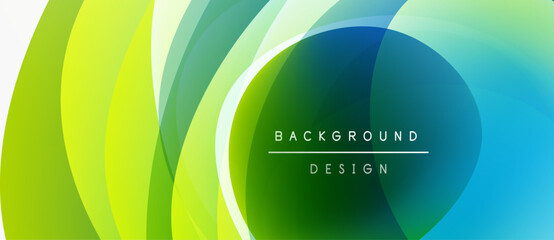 Abstract vibrant layers create flowing design. Green, blue hues blend, forming dynamic background. Text reads background design.