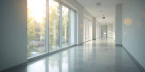 Fototapeta premium Blurred corridor scene with large window and vintage airport hall, serving as a background for layout design, Earth Day