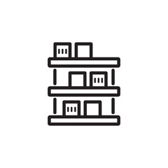 Fototapeta premium Black outline icon of warehouse shelving stocked with boxes, symbolizing inventory management, storage, logistics, supply chain, fulfillment, and distribution. Perfect for business and e-commerce.