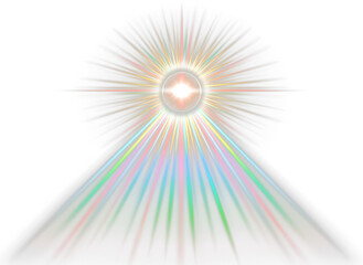 Fototapeta premium Cosmic Rainbow Light Flare with Colorful Rays and Shine Isolate on Transparent Background, cutout, png