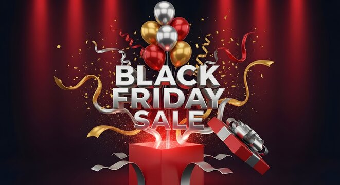 Black Friday Red Christmas Sale – Festive Lights Promo Banner