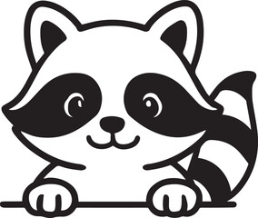 A playful raccoon, rendered in a cheerful, minimalist style, with its masked face and fluffy tail.