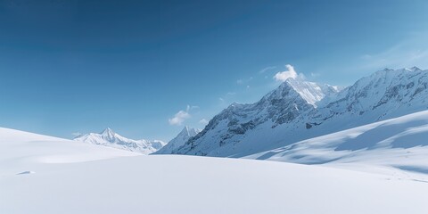 Fototapeta premium Snow-covered mountain landscape in winter, emphasizing seasonal change in natural terrain