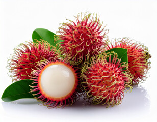 Rambutan fruit with leaves closeup