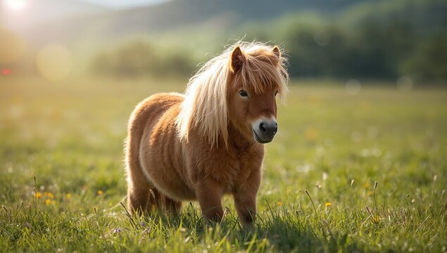 Shetland pony grazing in a meadow, suitable for outdoor activity preparation