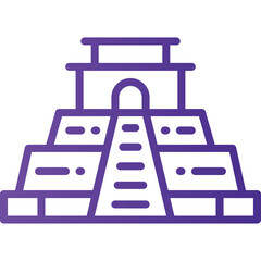 Ancient Pyramid Structure Icon With Stairs And Archway Detailed Line Art Purple On Transparent Background