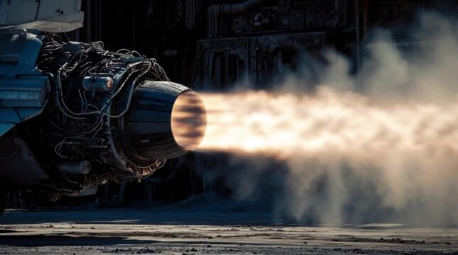 Powerful Jet Engine Exhaust Flame and Smoke in Action.