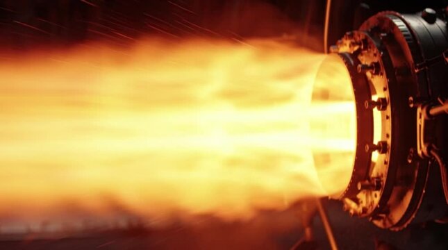 Powerful Jet Engine Thrusting Fire and Sparks, Industrial Technology in Action.