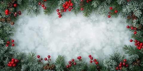 Natural Christmas tree with holly berries and snowberries, seasonal decoration emphasizing winter holiday traditions
