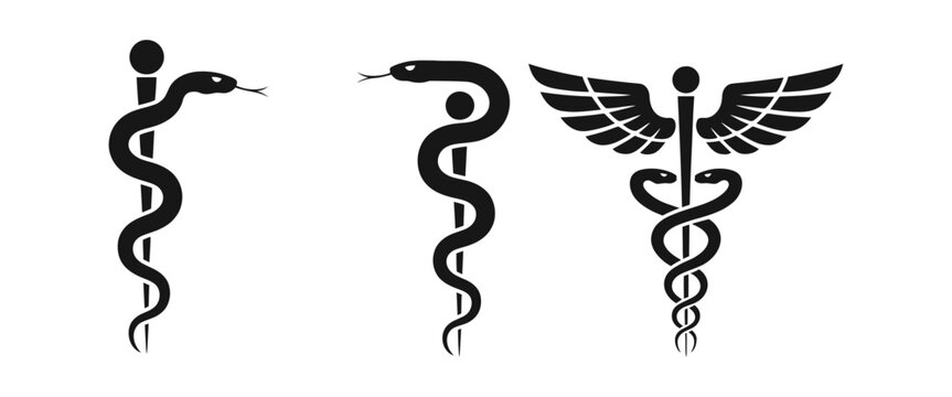 Medical symbols set with rod of asclepius and caduceus icons. healthcare and pharmaceutical industry signs, vector illustration on white background.