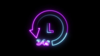 34 Seconds countdown Timer with neon line refreshing arrow , Countdown from 34 seconds to 0 second. 34 minutes stopwatch icon. Stopwatch icon in flat style.