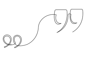 Quote mark minimal continuous line illustration in smooth isolated outline