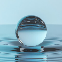 Water sphere crystal clear ball on liquid surface