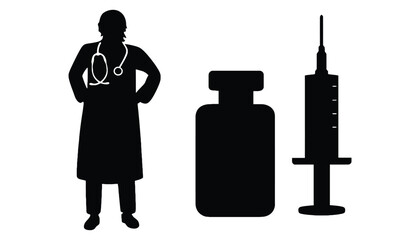 Doctor vaccine syringe medical healthcare immunization silhouette