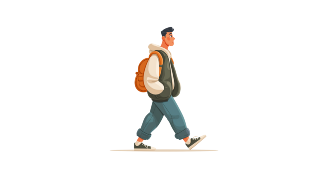 Young man with backpack walking