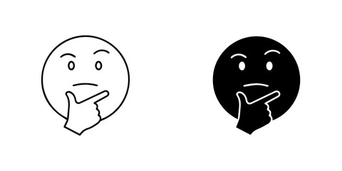 Thinking face emoji icons, outlined and solid, symbolizing contemplation and doubt, isolated on