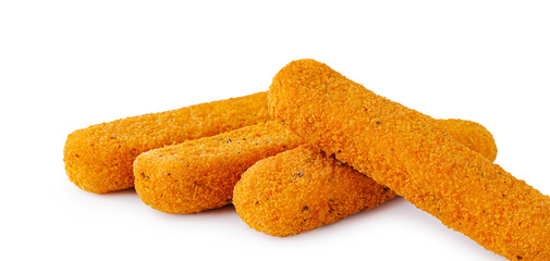 Delicious cheese sticks served on a white background for snack lovers