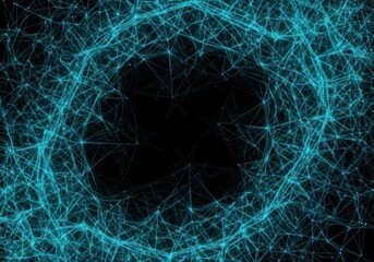 Abstract swirling blue energy vortex with a dark center against a black background