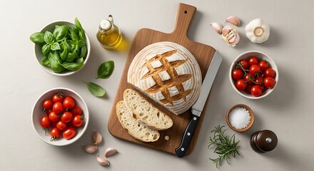 Fresh Sourdough Bread with Mediterranean Ingredients