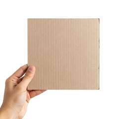 Obraz premium Hand holding blank cardboard square, perfect for branding mockups and presentations