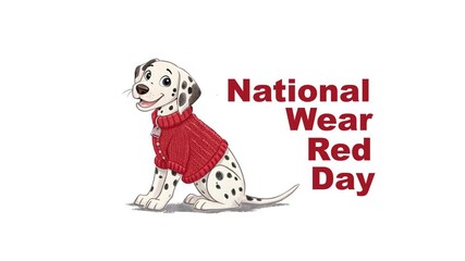 national wear red day with animated cute puppy red clothes