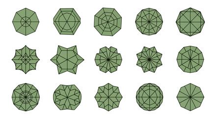 Geometric Tree Top View Collection Diverse Polygonal Shapes for Design and Visual Concepts