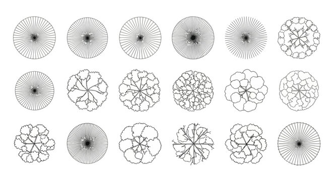 Top view tree icons Diverse tree silhouettes for architectural and design use, editable vector