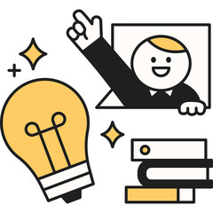 Business Person With Lightbulb And Books Isolated On White Background Idea Innovation Success Concept