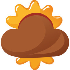 Brown Cloud Shape with Yellow Sun Rays Emblem on Transparent Background Weather Icon Graphic