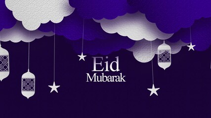 greeting animation card Eid Mubarak. This is an Arabic term used internationally by Muslims as a greeting during the festivals of Eid al-Fitr and Eid al-Ada