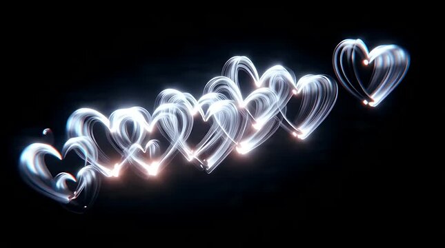 Glowing Hearts A Beautiful Array of Light Trails against a Dark Backdrop for Love and Affection