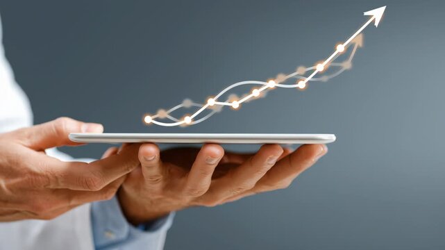 Tablet data graph analytics healthcare trend growth rising arrow showing depression diabetes risk awareness and insight from