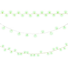 string of green warm fairy bulbs, soft glow effect, evenly spaced lights, minimal aesthetic, isolated on pure white background, clean festive vibe