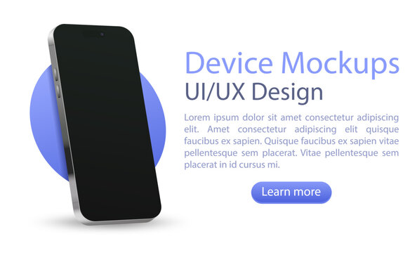 Realistic smartphone mockup. A modern smartphone with space for advertising an app or website. UI and UX design. 3D mobile device with shadow on white background. Vector illustration