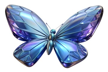 Blue iridescent crystal butterfly isolated on white