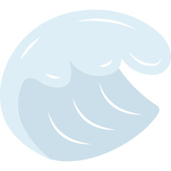 Stylized light blue wave cresting with white foam accents against a transparent background depicting a fluid motion and natural force