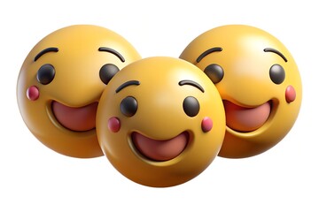 Three yellow cartoon faces with rosy cheeks emoji emoticon