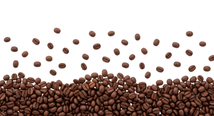 Coffee Beans Falling Over Pile Against Black Background